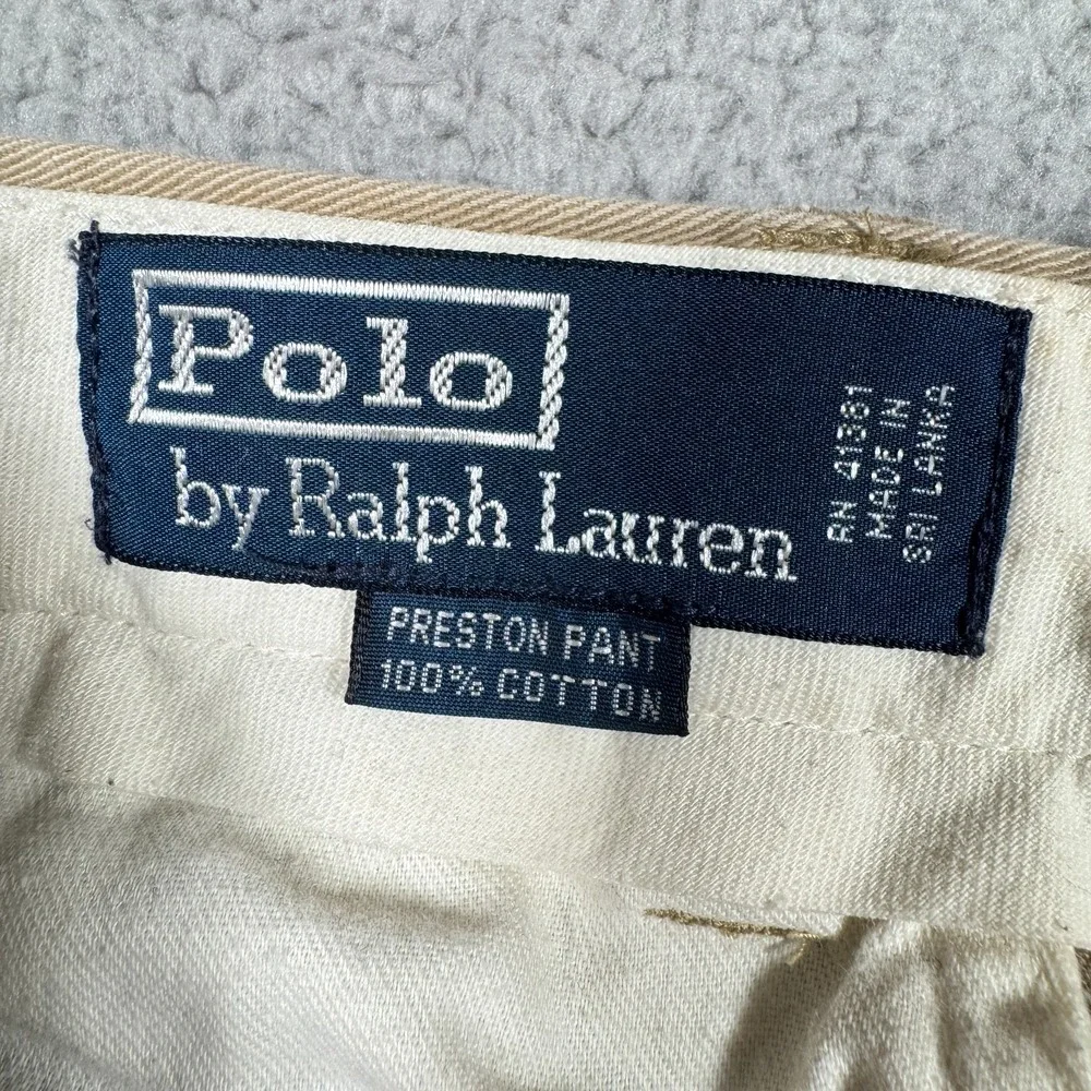 Vintage Polo Ralph Lauren Preston Chinos Mens 36x34 Fits 36x32 Beige Khaki Pants